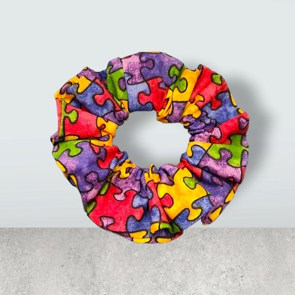 NWT!! 3pc.Autism Awareness Scrunchies with Multi-ColorJigsaw Puzzle Decor !! - Picture 4 of 5